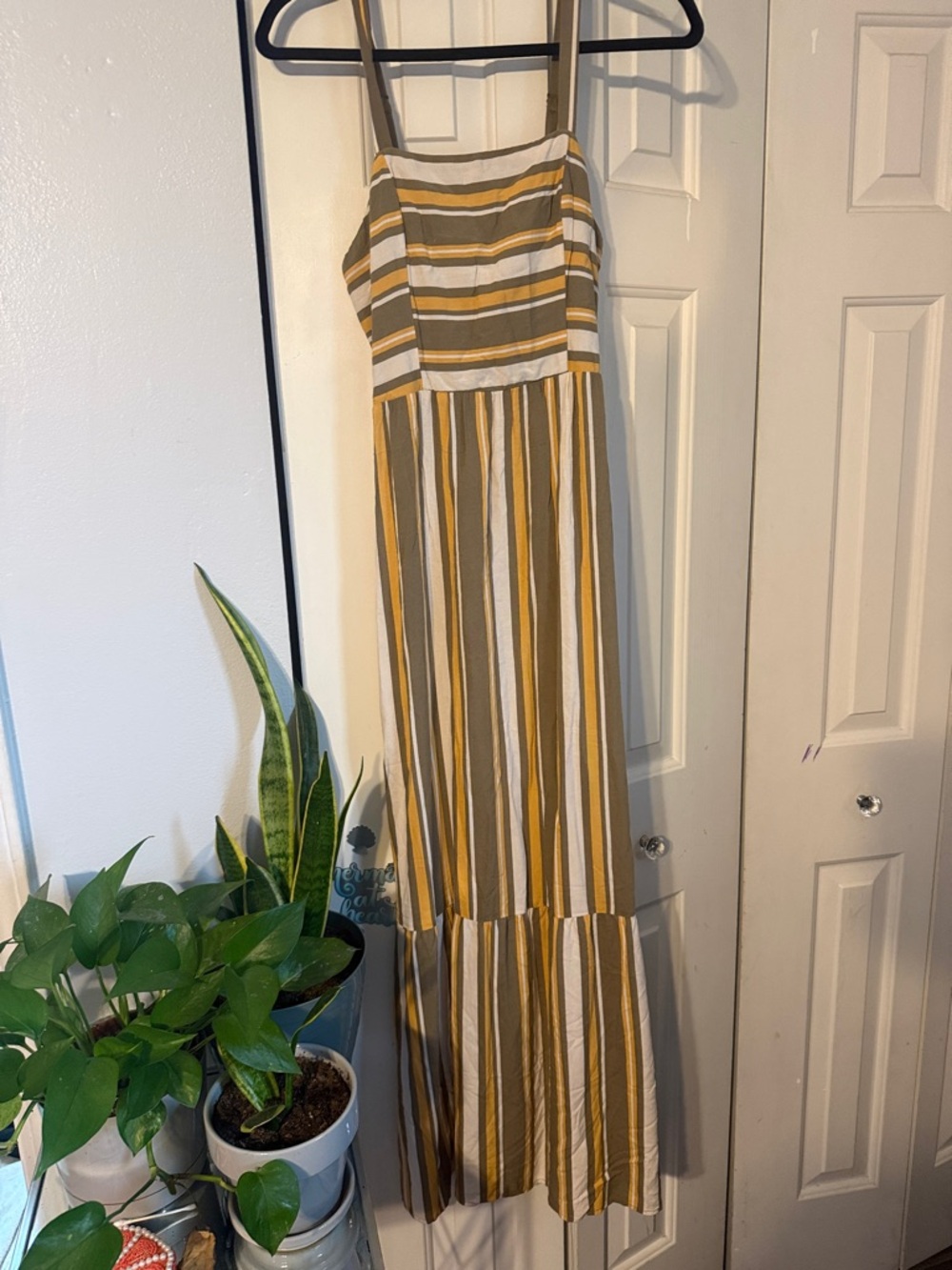 Striped Mustard & White Maxi Dress
